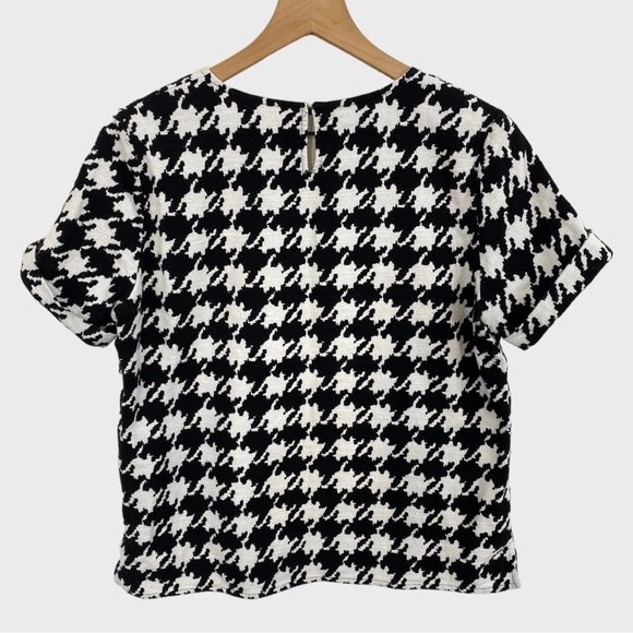 Maison Weill Black and White Houndstooth Embroidered Logo Short Sleeve Top 12 - Picture 2 of 8